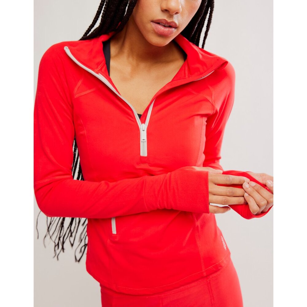 FP Movement by Free People Red Half-Zip Long Sleeve Top